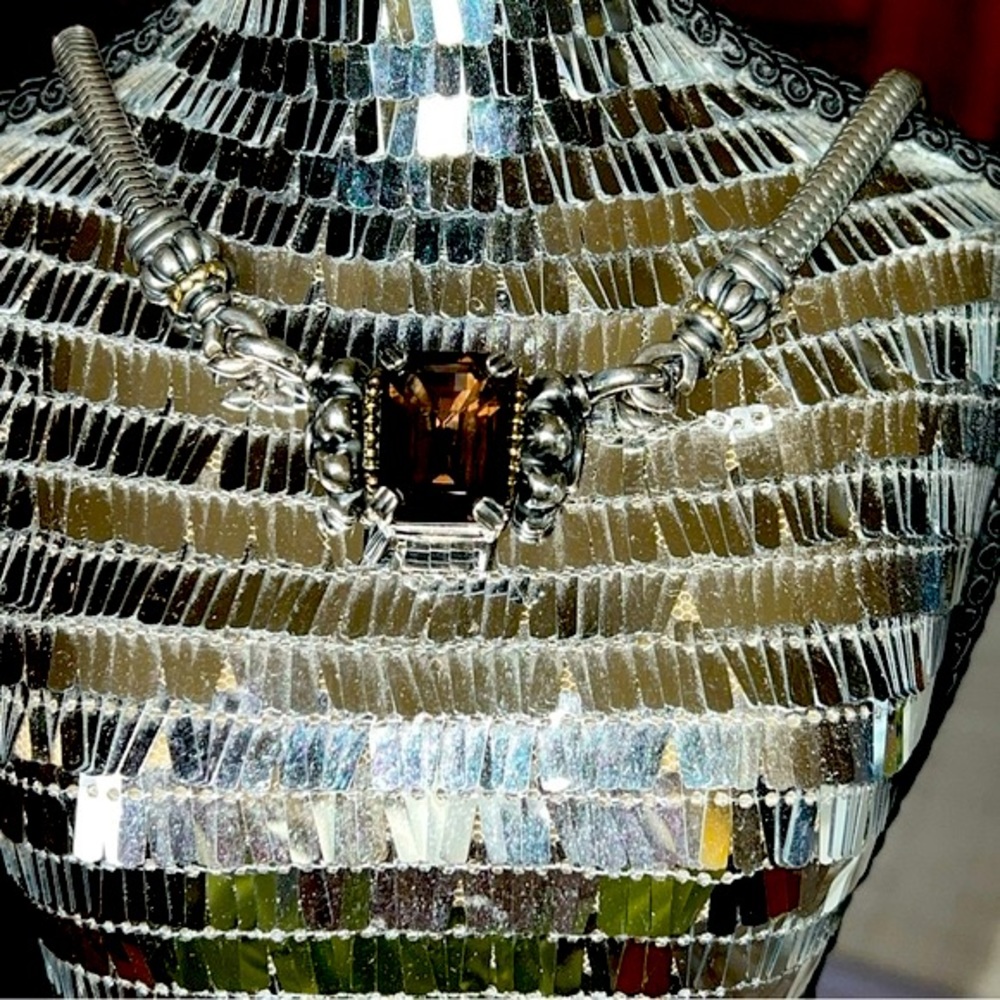 Lagos 18K Caviar 925/750 Pendant Smokey Quartz Snake Hook Chain Signed